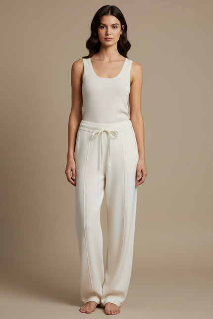 Pantalon Blanc Tricoté Ample Confortable Décontracté Fluide - Maille
