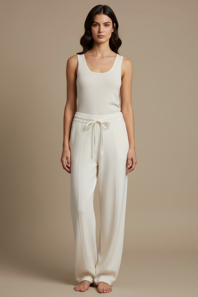 Pantalon Blanc Tricoté Ample Confortable Décontracté Fluide - Maille