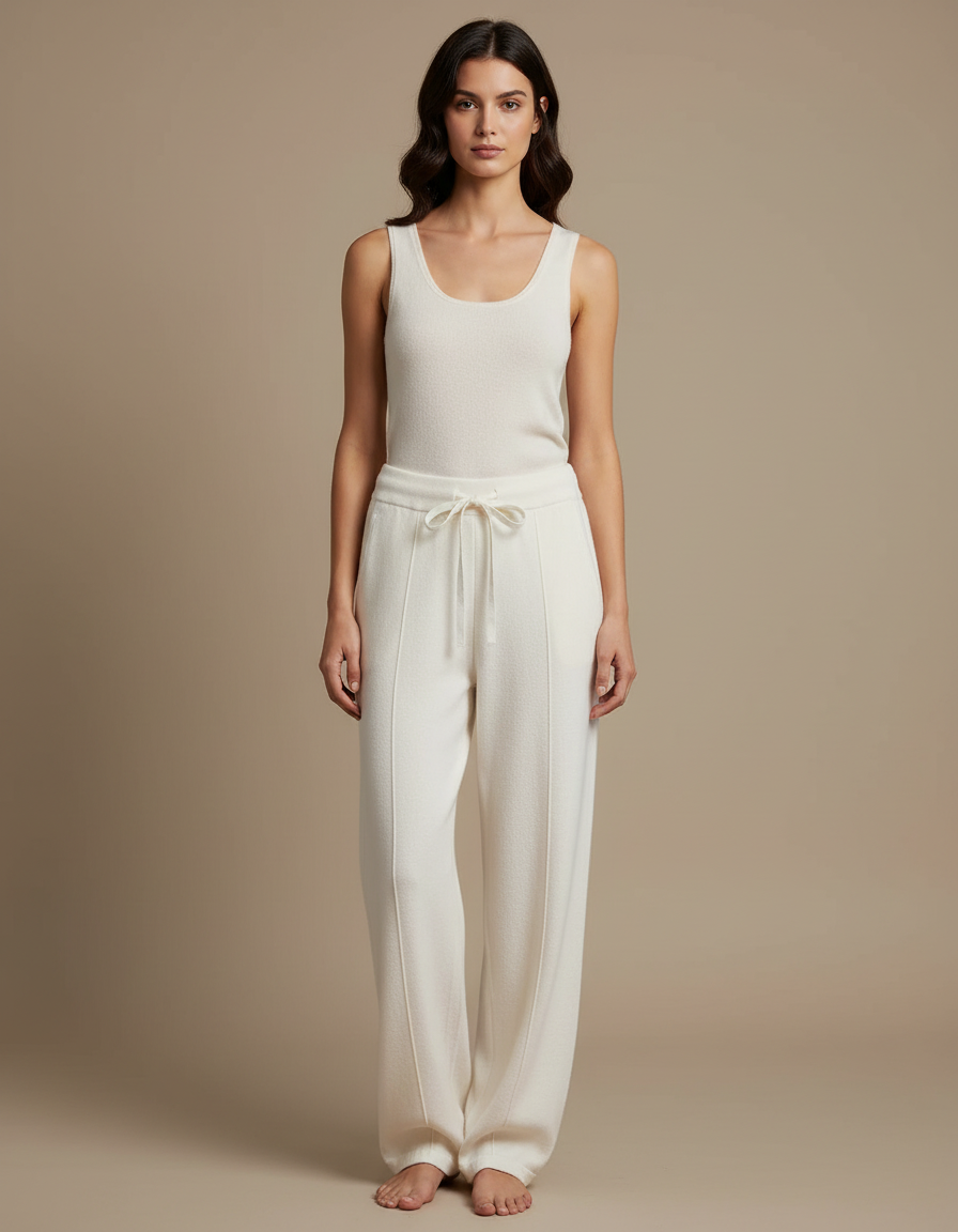 Pantalon Blanc Tricoté Ample Confortable Décontracté Fluide - Maille