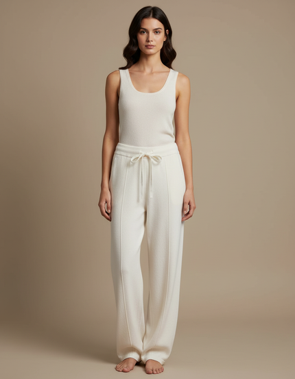 Pantalon Blanc Tricoté Ample Confortable Décontracté Fluide - Maille