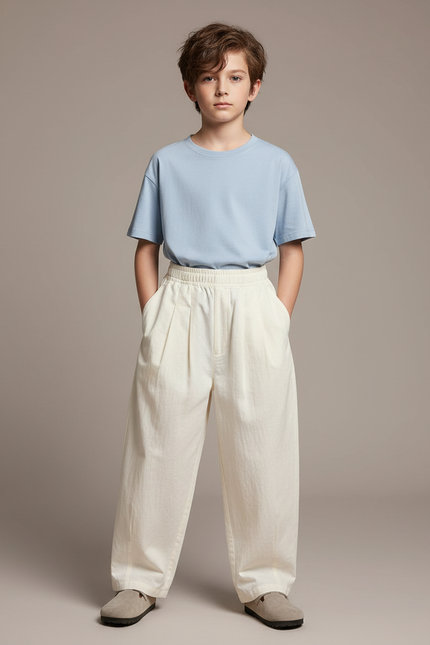 Pantalon Blanc Ample Décontracté Confortable Coton Garçon - Toile