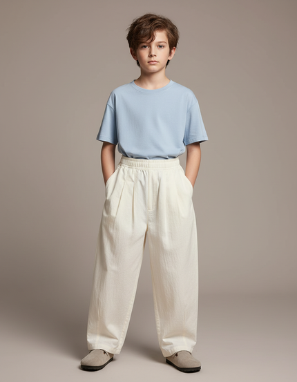 Pantalon Blanc Ample Décontracté Confortable Coton Garçon - Toile