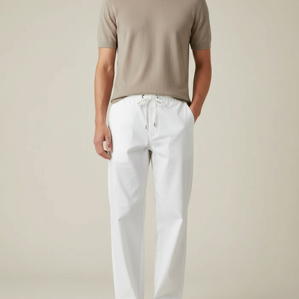 Pantalon Blanc Droit Décontracté Coton Cordon Homme