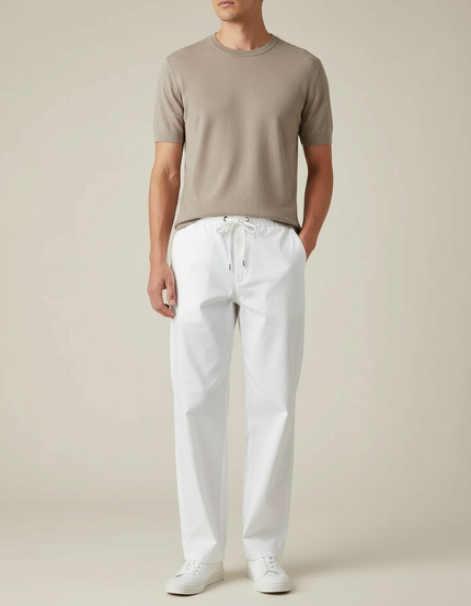 Pantalon Blanc Droit Décontracté Coton Cordon Homme