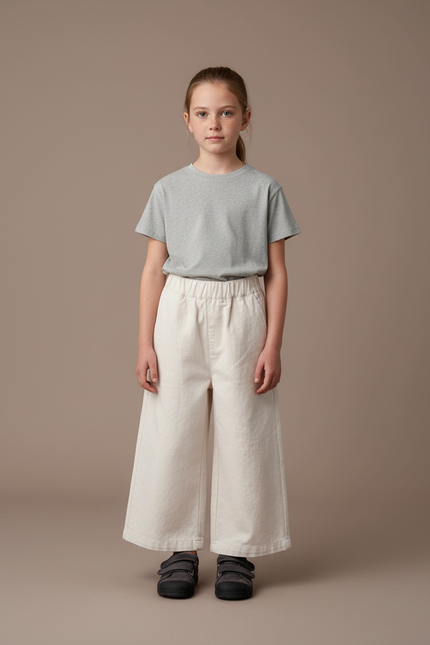 Pantalon Blanc Ample Coton Droit Confortable Enfant - Toile