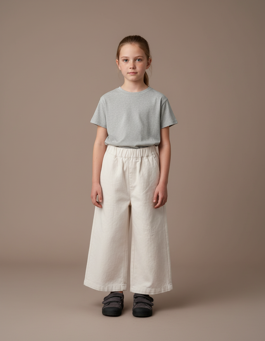 Pantalon Blanc Ample Coton Droit Confortable Enfant - Toile