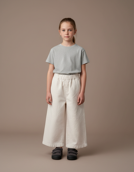 Pantalon Blanc Ample Coton Droit Confortable Enfant - Toile