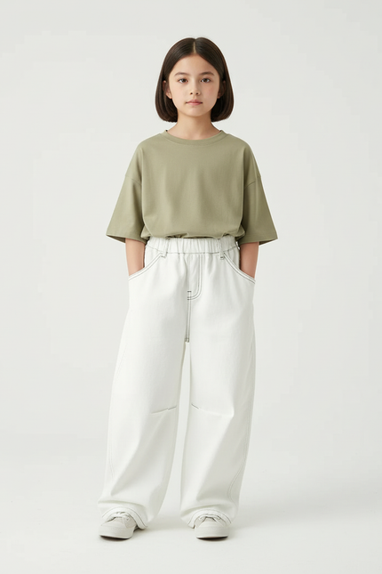 Pantalon Blanc Ample Décontracté Enfants Confort - Jean