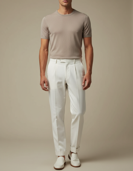 Pantalon Blanc Droit Plissé Élégant Cérémonie Homme - Gabardine