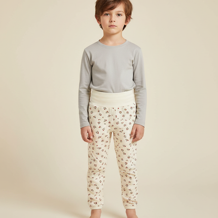 Pantalon Blanc Floral Taille Haute Confortable Enfant - Molleton