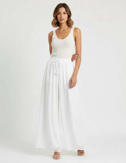 Pantalon Blanc Fluide Large Taille Haute - Viscose