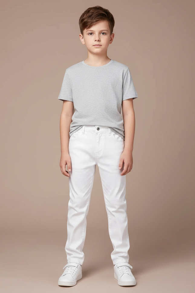 Pantalon Blanc Coton Décontracté Enfant Slim