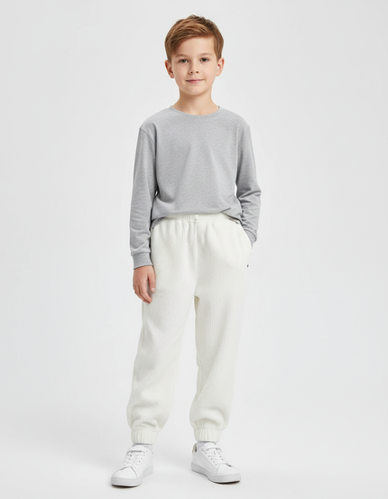 Pantalon Blanc Côtelé Ample Décontracté Enfant Sport - Cordé