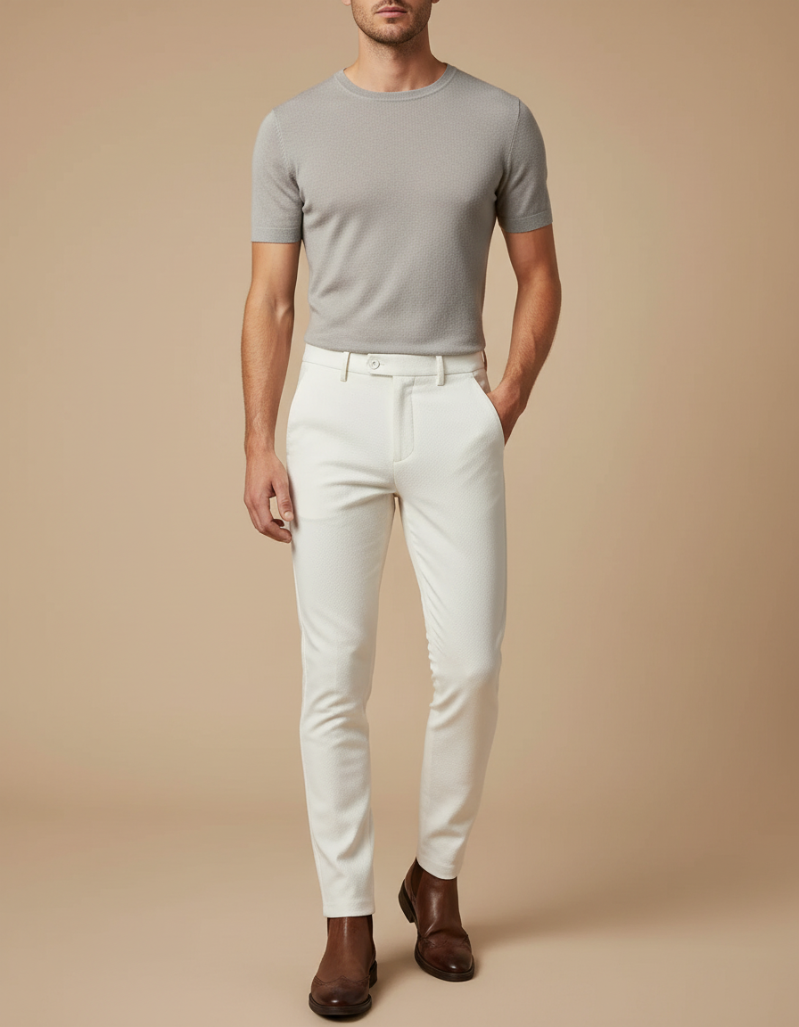 Pantalon Tissu Blanc - Gabardine