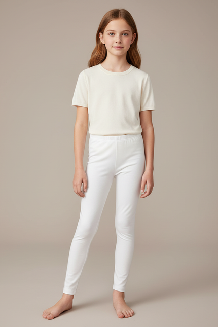 Pantalon Blanc Fille Stretch Confortable Basique - Maille
