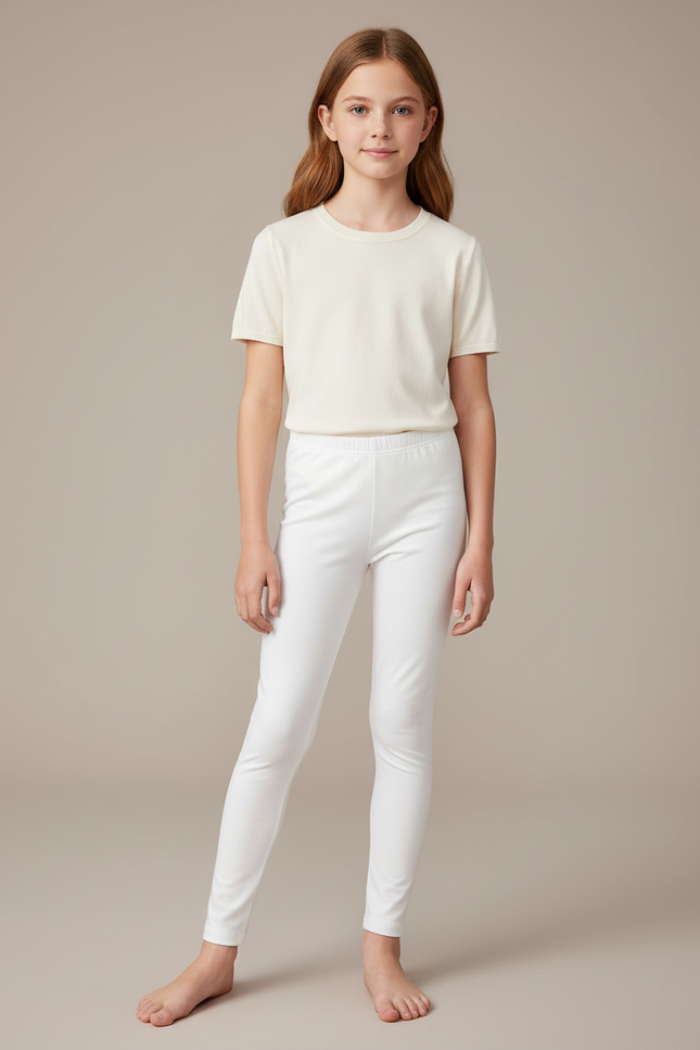 Pantalon Blanc Fille Stretch Confortable Basique - Maille