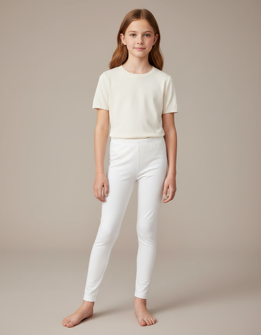 Pantalon Blanc Fille Stretch Confortable Basique - Maille