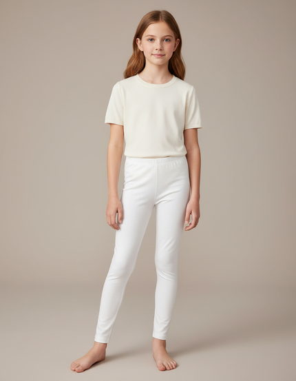 Pantalon Blanc Fille Stretch Confortable Basique - Maille