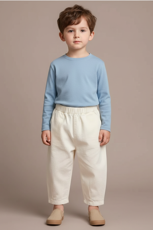 Pantalon Blanc Décontracté Ample Coton Enfant - Beige