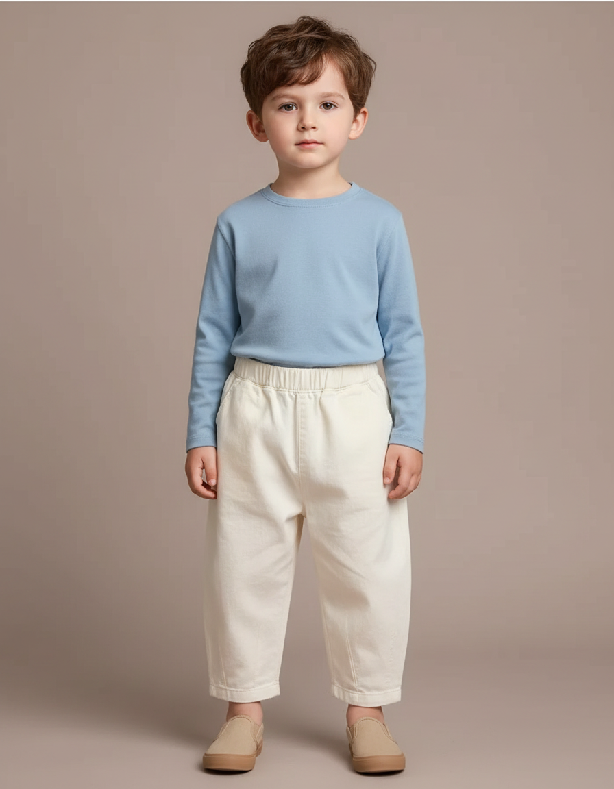 Pantalon Blanc Décontracté Ample Coton Enfant - Beige