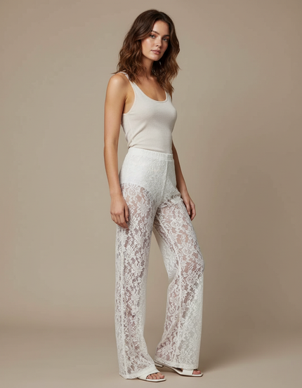 Pantalon Blanc En Dentelle - Polyester