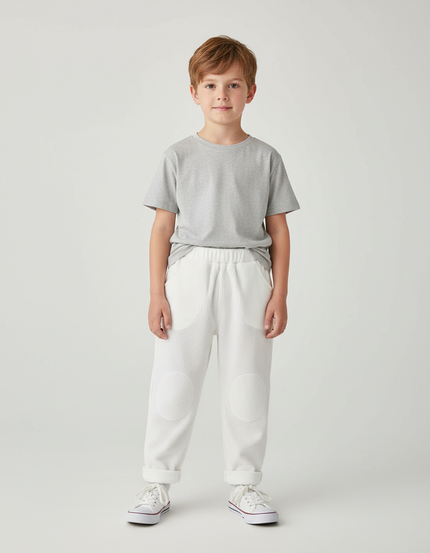 Pantalon Blanc Côtelé Ample Genouillères Enfant - Cordé