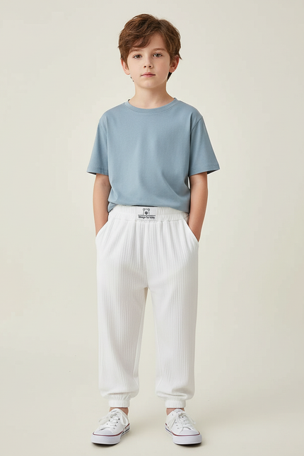 Pantalon Blanc Côtelé Ample Respirant Enfant - Maille