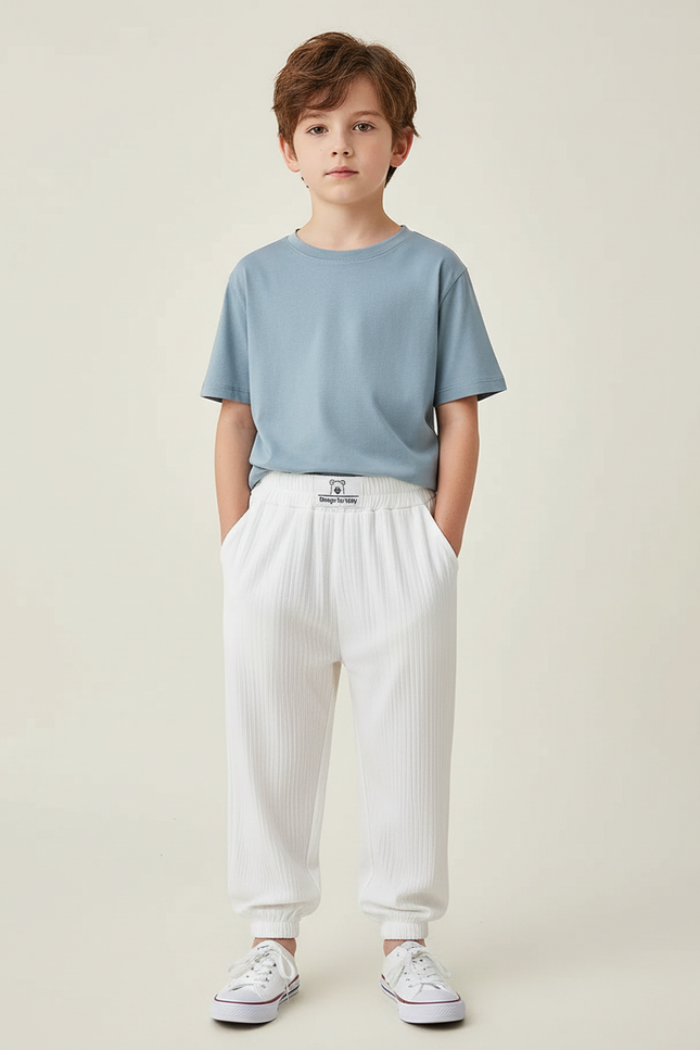 Pantalon Blanc Côtelé Ample Respirant Enfant - Maille