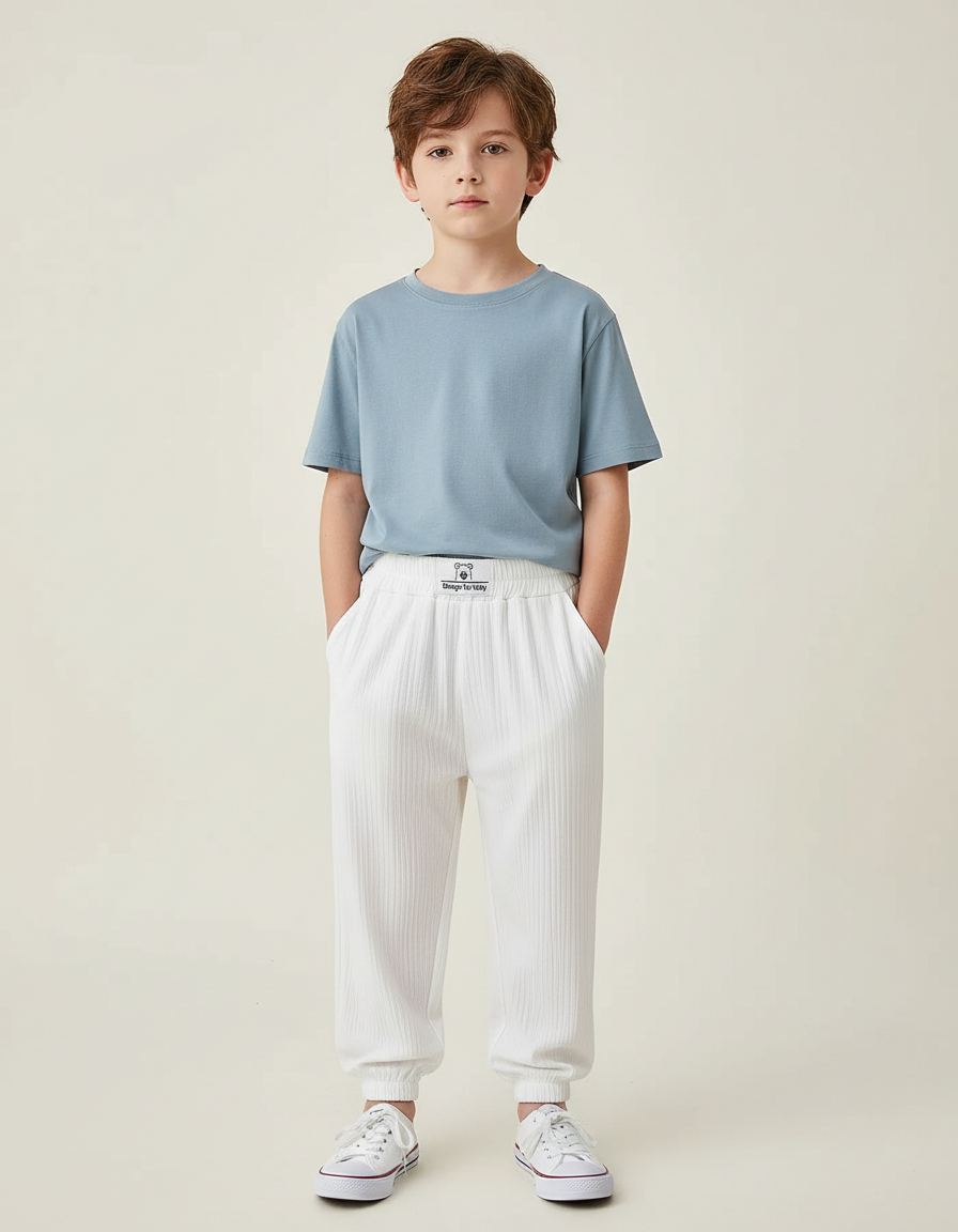 Pantalon Blanc Côtelé Ample Respirant Enfant - Maille