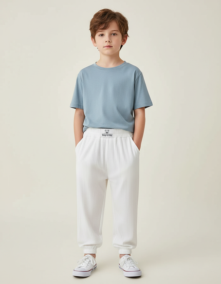 Pantalon Blanc Côtelé Ample Respirant Enfant - Maille