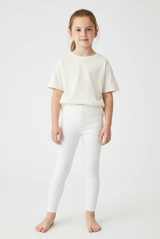 Pantalon Blanc Côtelé Tricoté Enfant Confortable Ajusté - Maille
