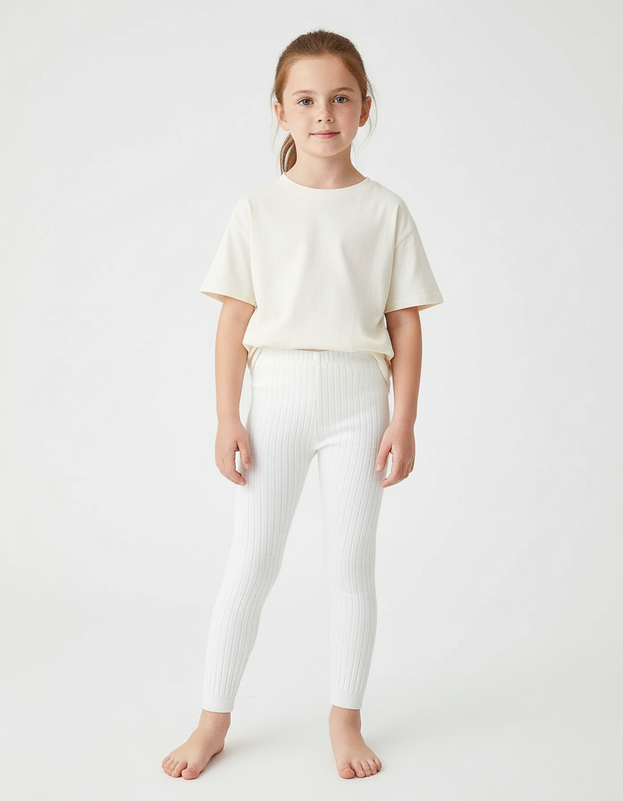 Pantalon Blanc Côtelé Tricoté Enfant Confortable Ajusté - Maille
