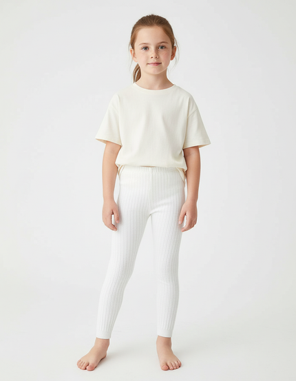 Pantalon Blanc Côtelé Tricoté Enfant Confortable Ajusté - Maille
