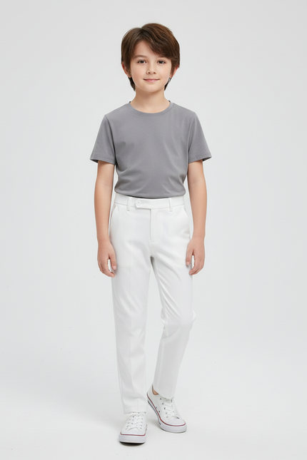 Pantalon Blanc Droit Élégant Enfant Cérémonie - Gabardine