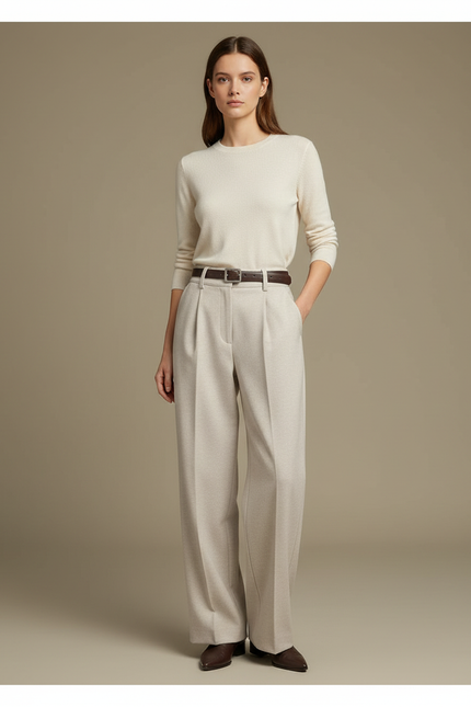 Pantalon Fluide Blanc Cassé - Beige Laine