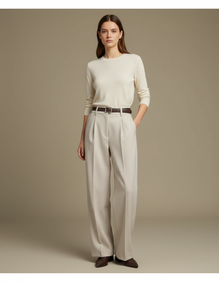 Pantalon Fluide Blanc Cassé - Beige Laine