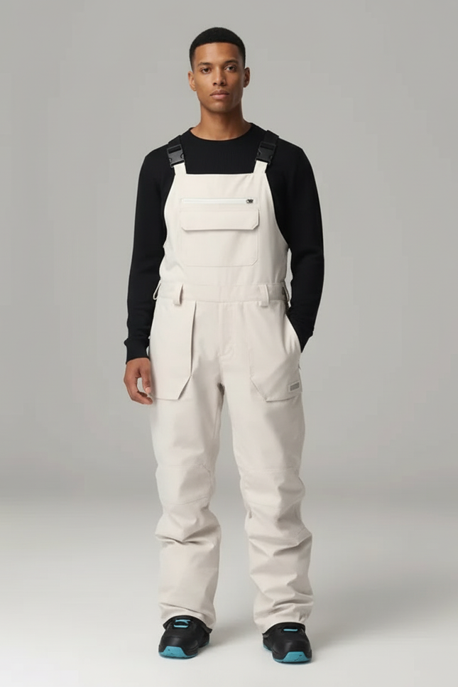 Pantalon Blanc Salopette Ski Imperméable Coupe-vent Homme - Beige Polyester