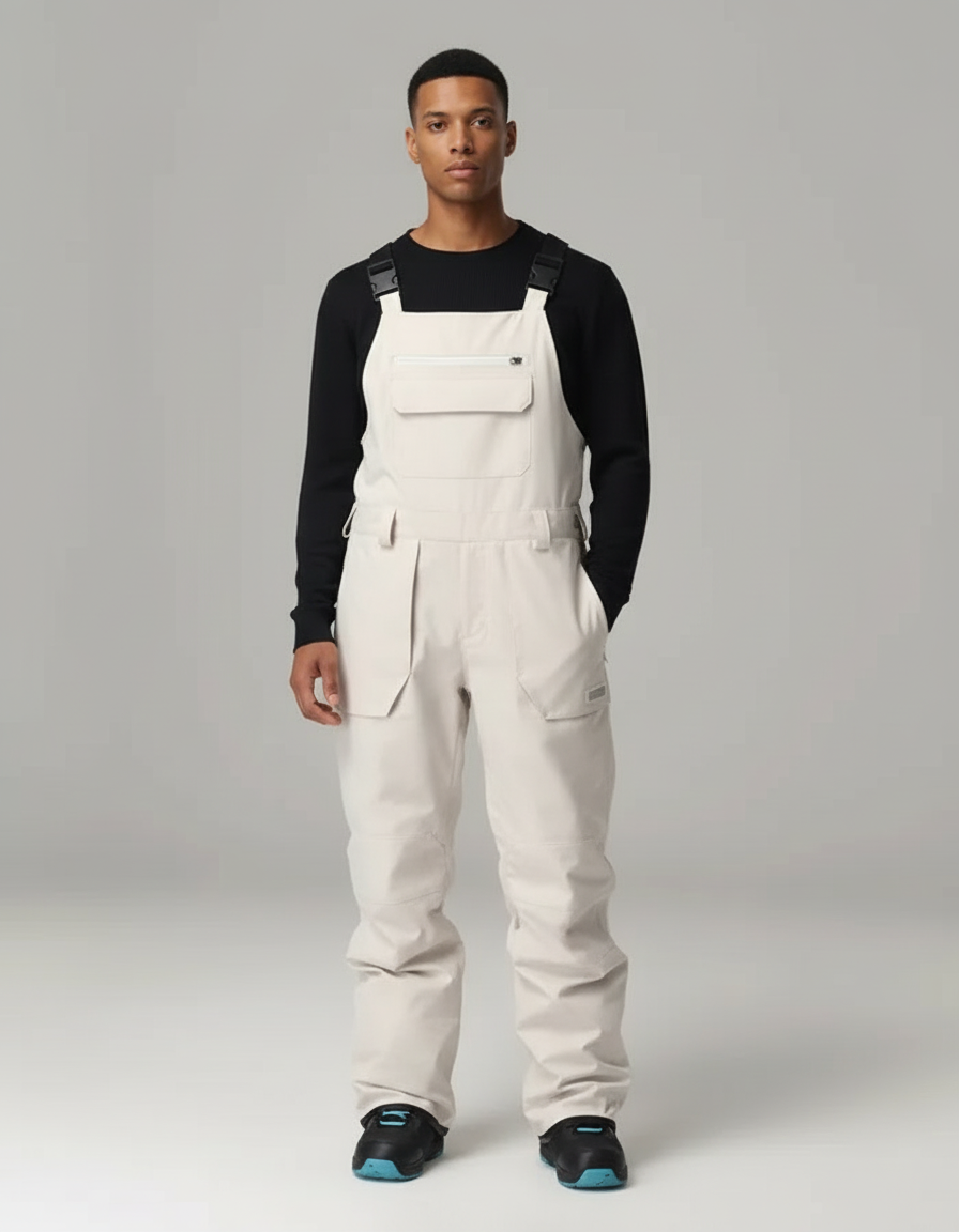 Pantalon Blanc Salopette Ski Imperméable Coupe-vent Homme - Beige Polyester