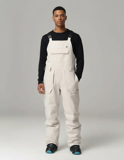 Pantalon Blanc Salopette Ski Imperméable Coupe-vent Homme - Beige Polyester