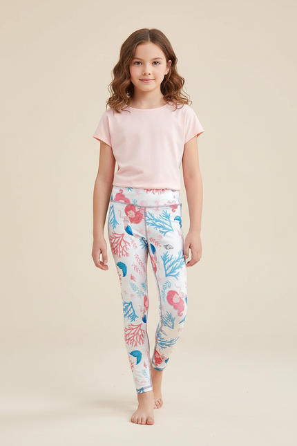 Pantalon Blanc Fille Imprimé Sirène Corail Yoga - Polyester