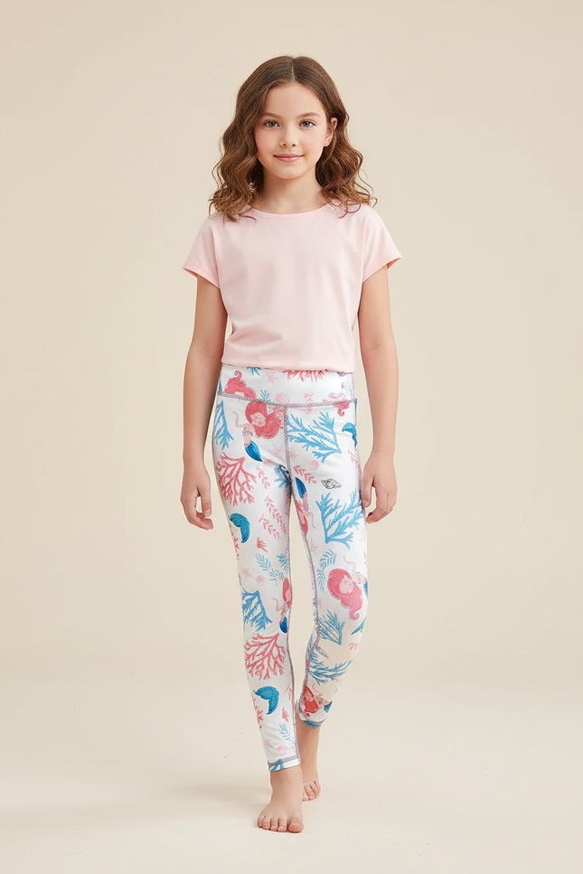 Pantalon Blanc Fille Imprimé Sirène Corail Yoga - Polyester