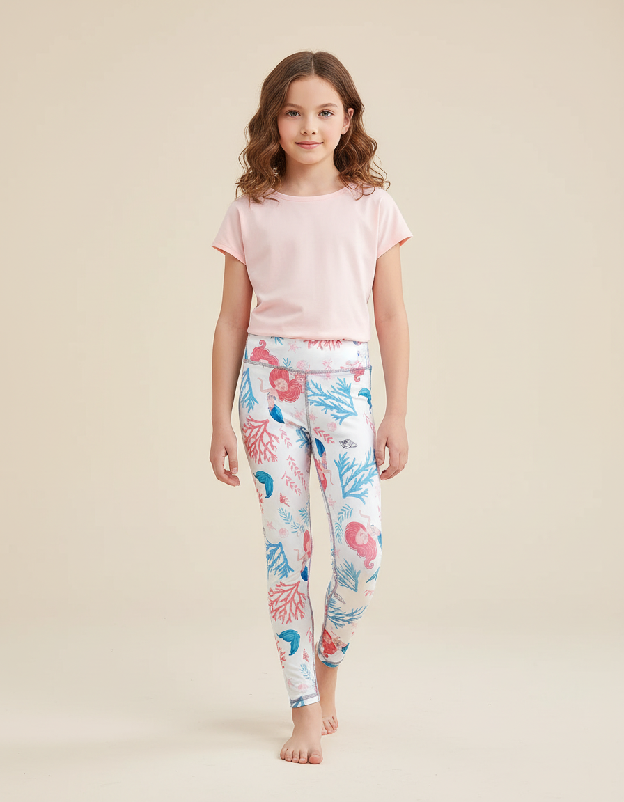 Pantalon Blanc Fille Imprimé Sirène Corail Yoga - Polyester