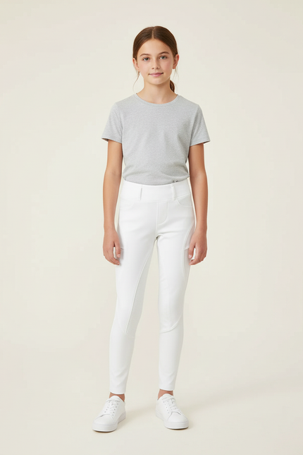 Pantalon Blanc Équestre Enfant Confortable Stretch - Polyester