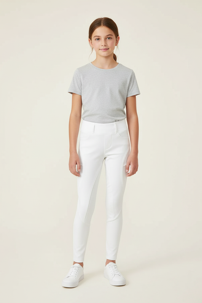Pantalon Blanc Équestre Enfant Confortable Stretch - Polyester