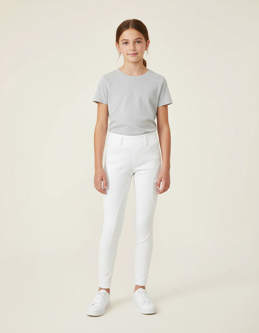 Pantalon Blanc Équestre Enfant Confortable Stretch - Polyester