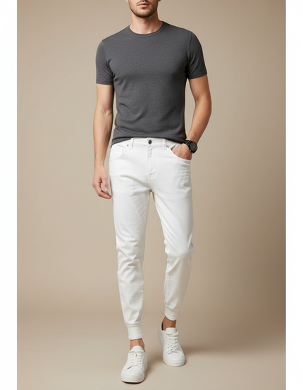 Pantalon Blanc Jogger Coton Slim Décontracté Homme