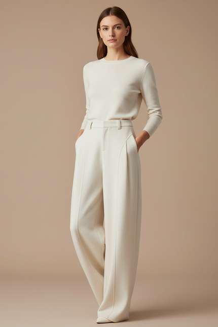Pantalon A Pince Femme Blanc - Laine