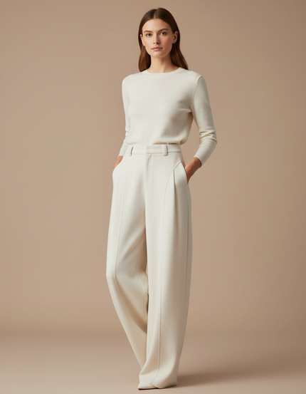 Pantalon A Pince Femme Blanc - Laine