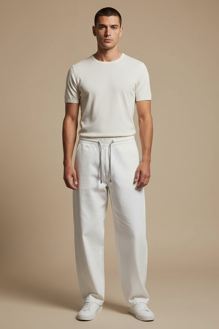 Pantalon Blanc Ample Décontracté En Coton Pour Homme