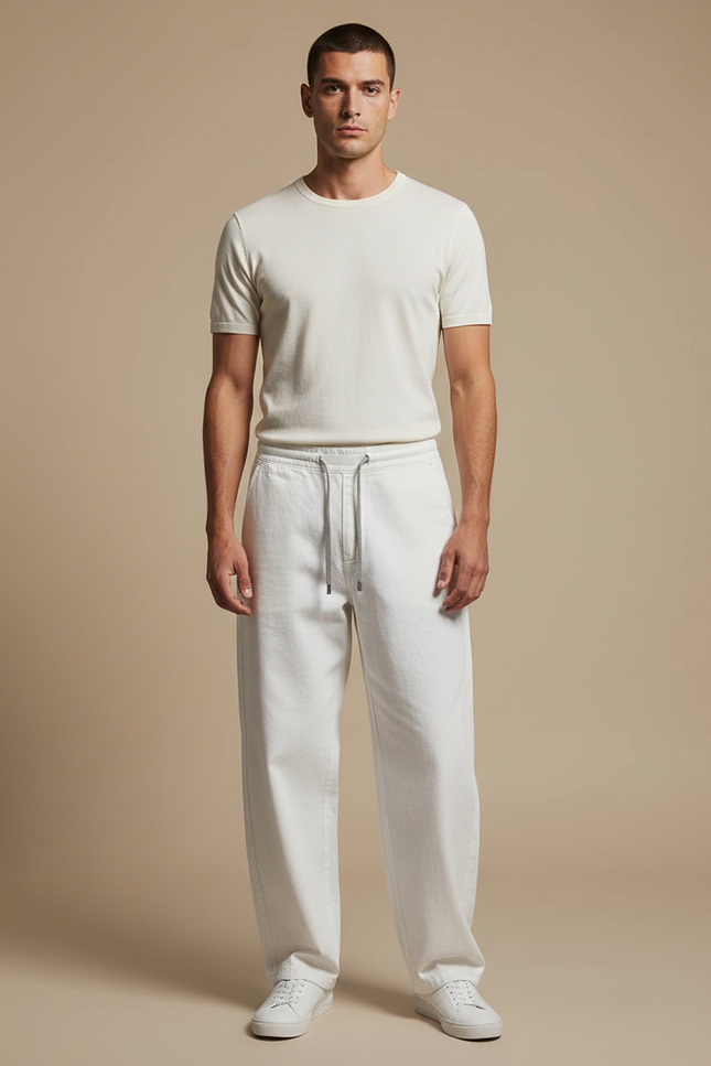 Pantalon Blanc Ample Décontracté En Coton Pour Homme